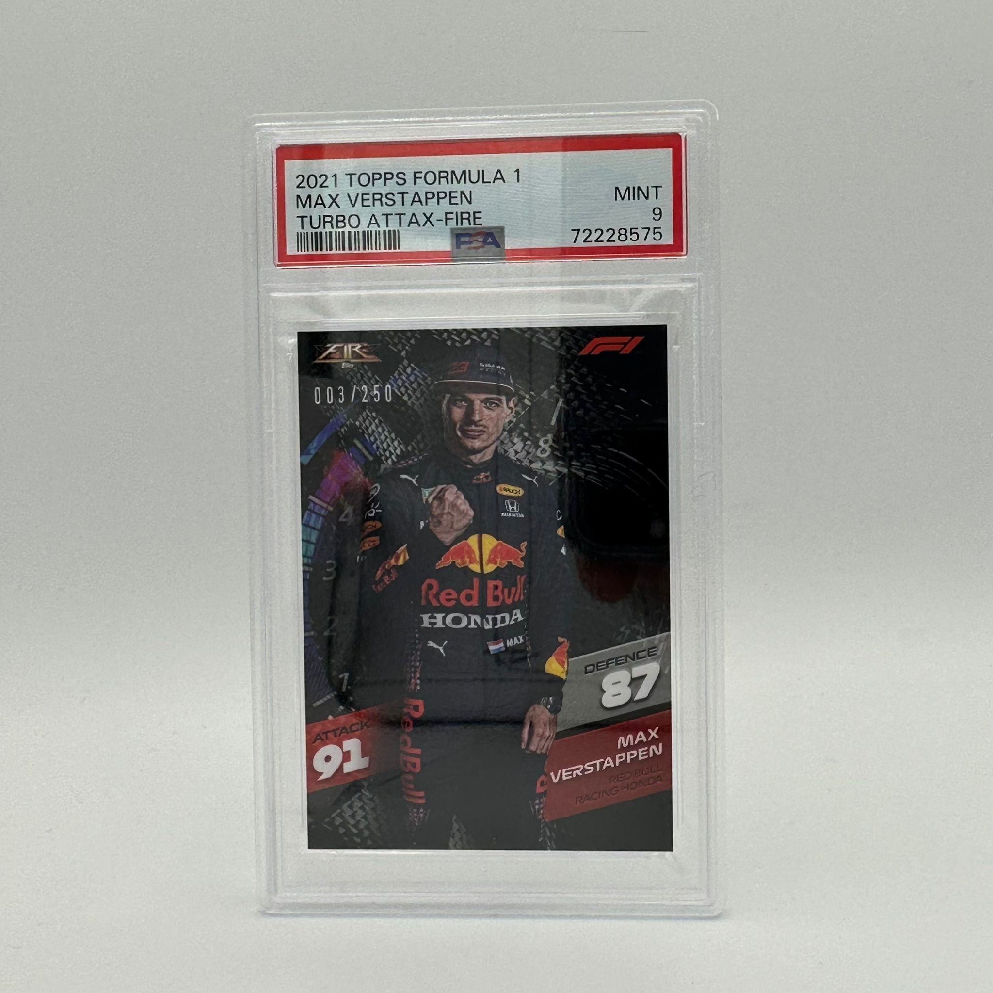 PSA 9 Graded Max Verstappen /250 Fire Cards - Rare Collectible for F1 Fans & Sports Memorabilia Enthusiasts