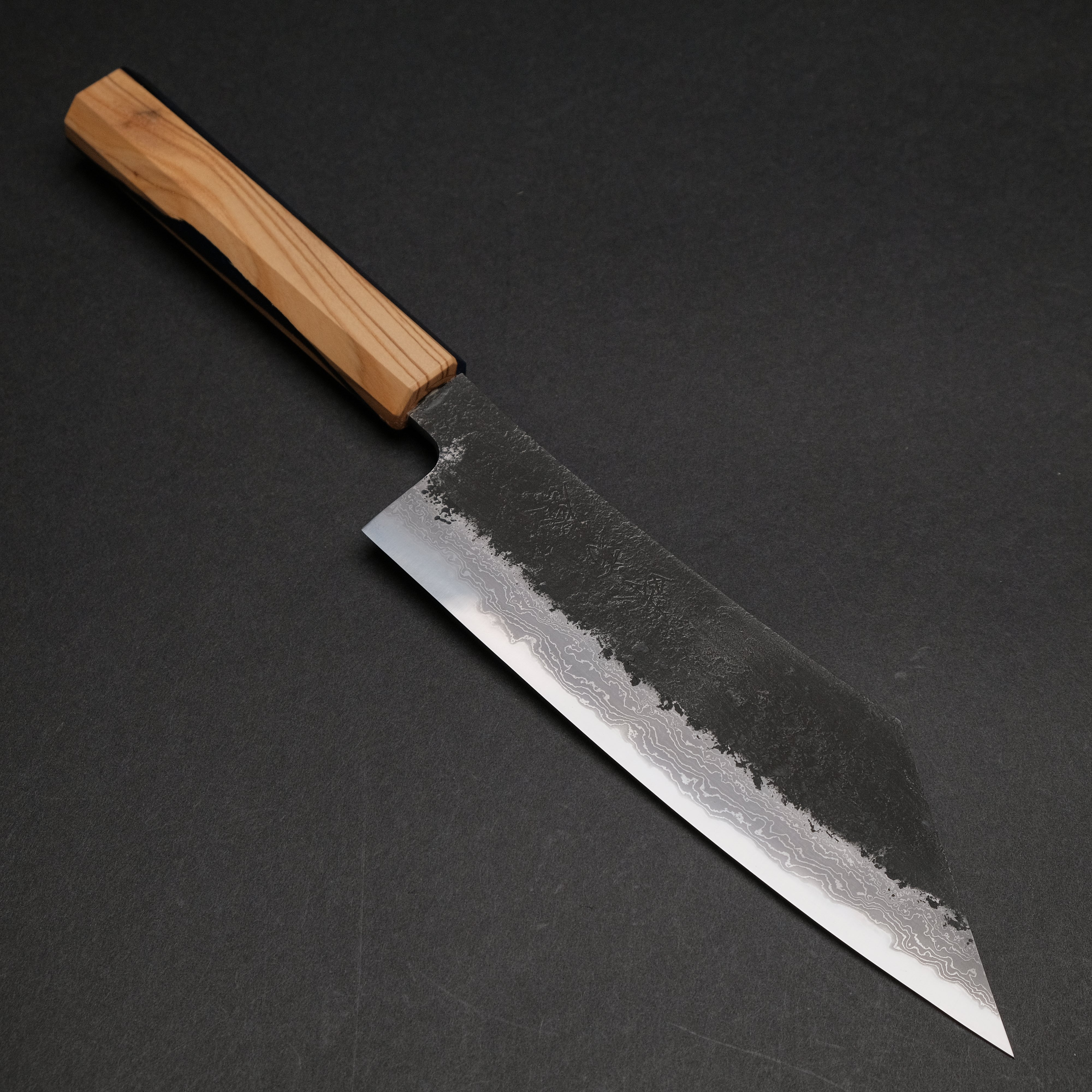 Premium Ajikataya White #2 Nashiji Damascus Hakata 180mm Kitchen Knife - Olive Wood & Resin Handle (#55) - Perfect for Sushi, Sashimi & Japanese Cuisine Preparation