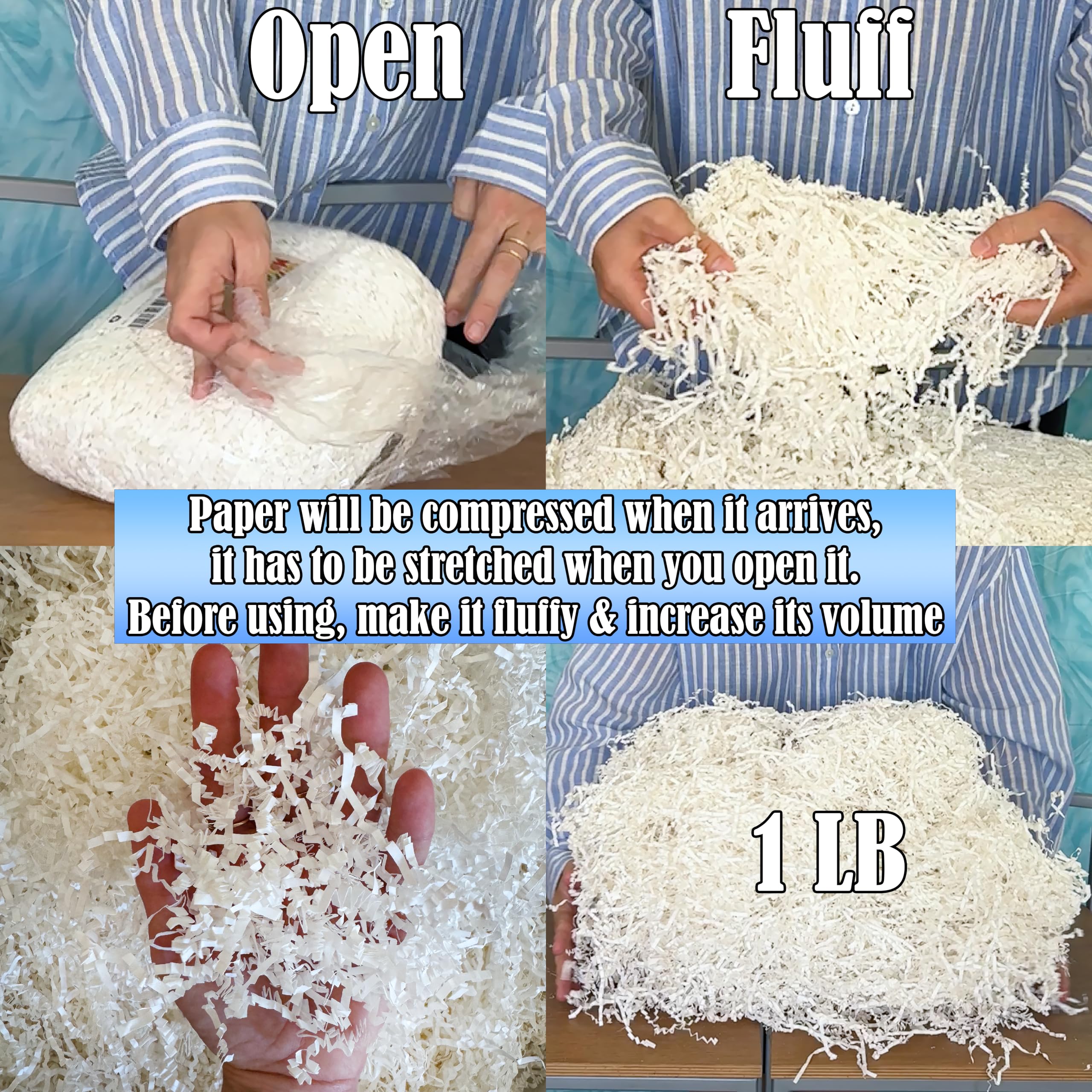 Mood Lab Crinkle Cut Paper Shred Filler - 1 LB White - Shredded Kraft Paper for Gift Wrapping, Basket Filling & Party Decorations - Eco-Friendly Packaging Material for Birthdays, Weddings & Holidays
