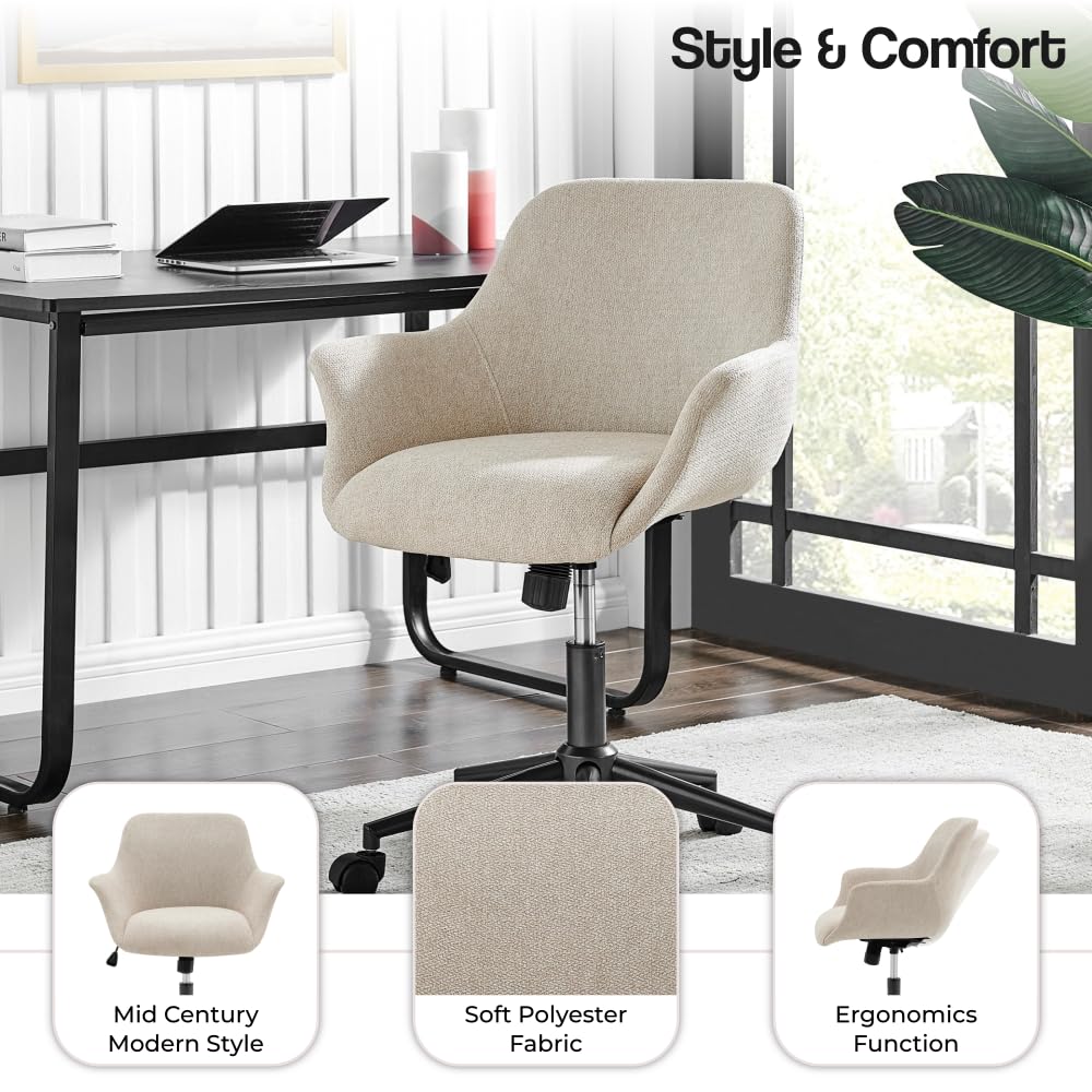 Kepler KD Fabric Office Chair - Ergonomic Mesh Back, Adjustable Height, Swivel Rolling Desk Chair for Home & Office - Beige | Comfortable Seating for Work, Study & Gaming