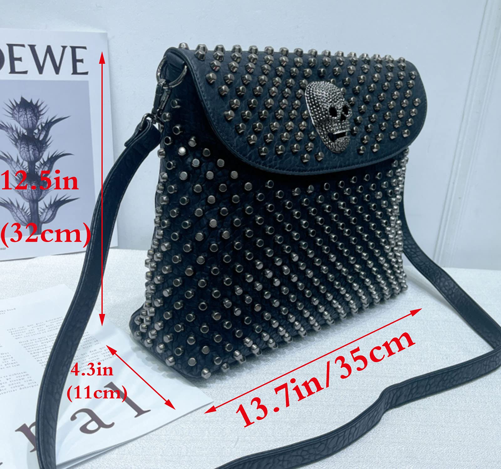 Punk Rivet Women's Handbag - PU Leather Skull Satchel Crossbody Shoulder Bag for Women | Gothic Fashion Accessory for Daily Use, Parties & Travel