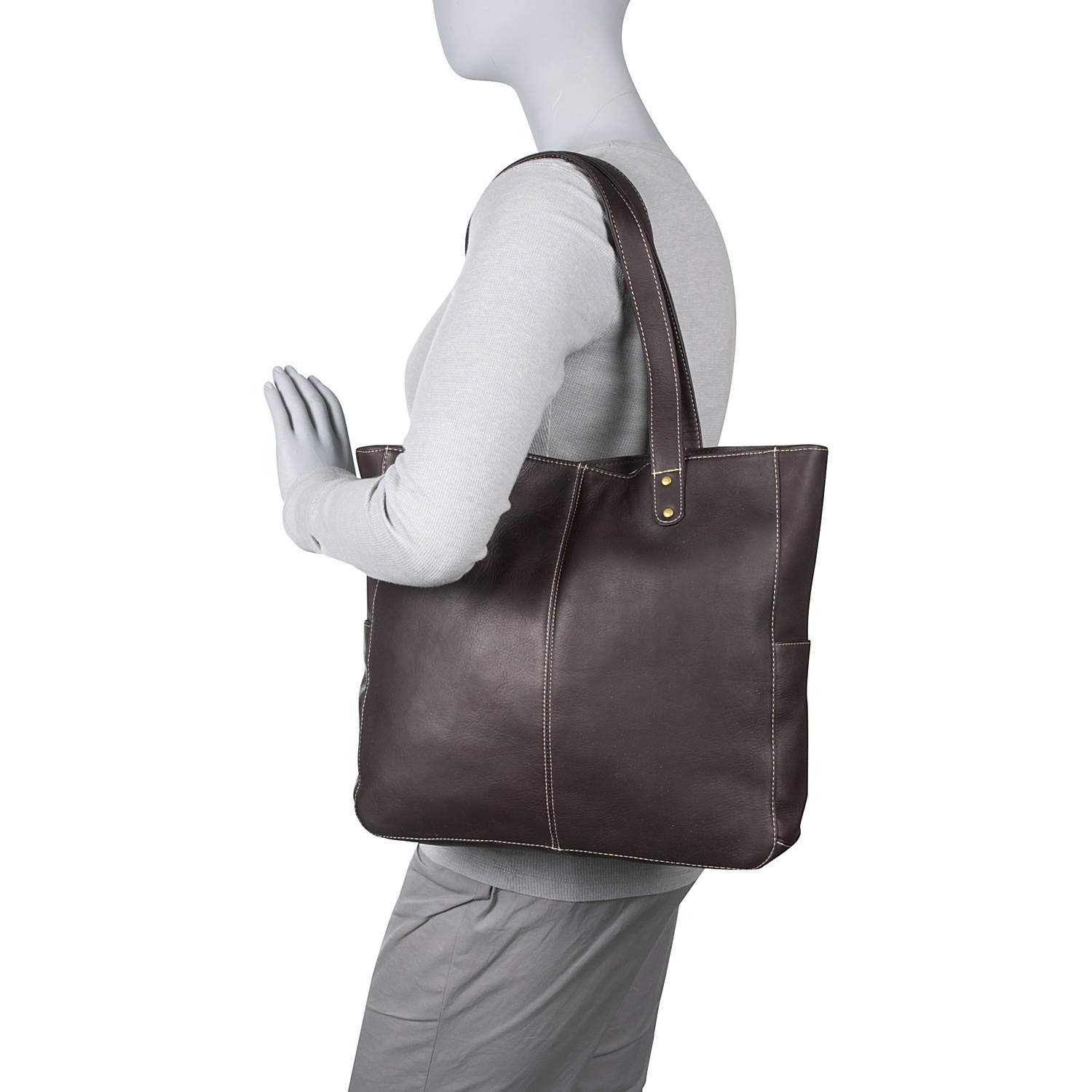 Premium Full-Grain Colombian Vaquetta Cowhide Leather Double Strap Rivet Tote Bag – 4”x14”x15” Stylish & Durable Women's Handbag for Work, Travel & Everyday Use