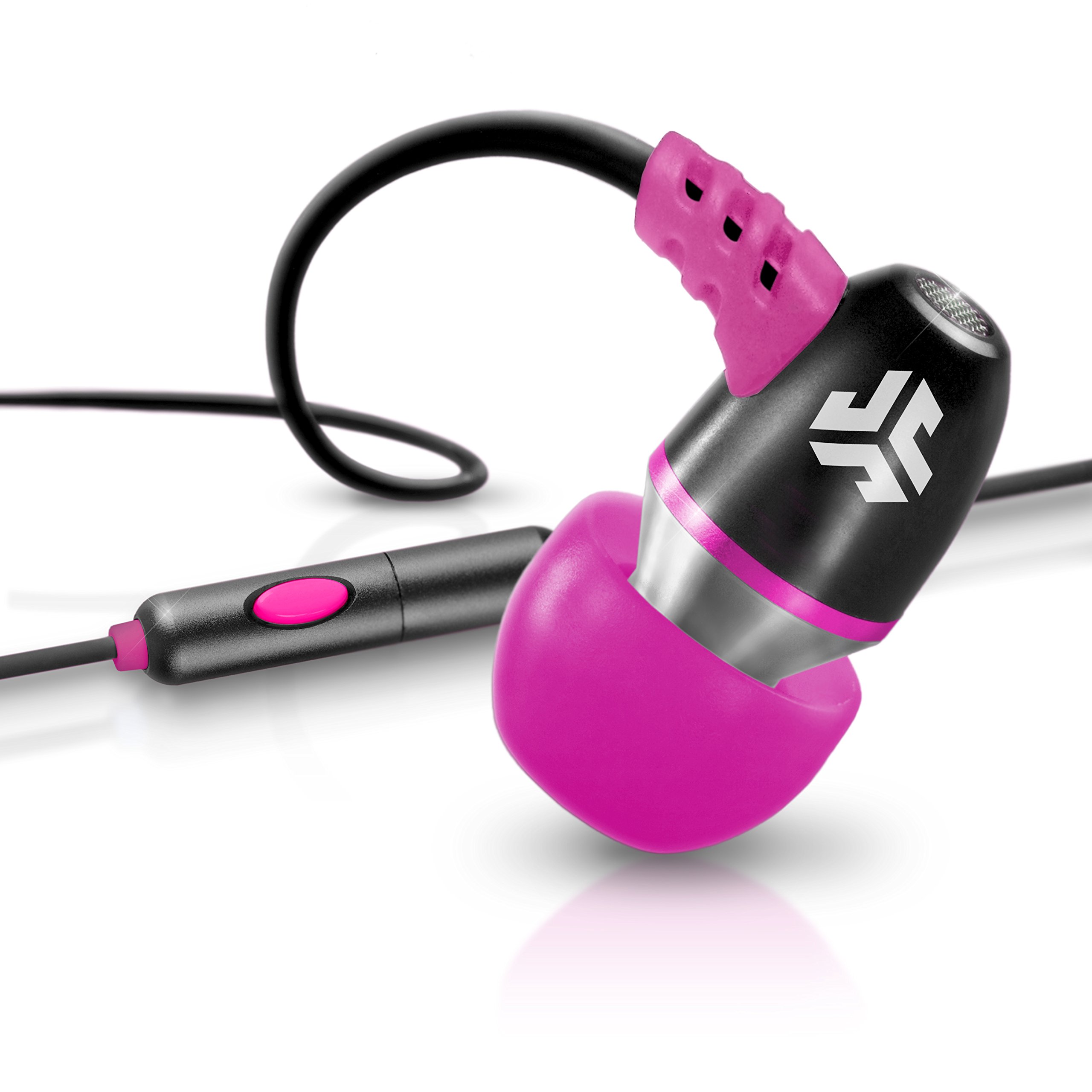 JLab Audio NEON Metal in-Ear Earbuds with Universal Mic - Compatible with iPhone & Android (Black/Pink) | Lifetime Warranty | Perfect for Workouts, Commuting & Travel