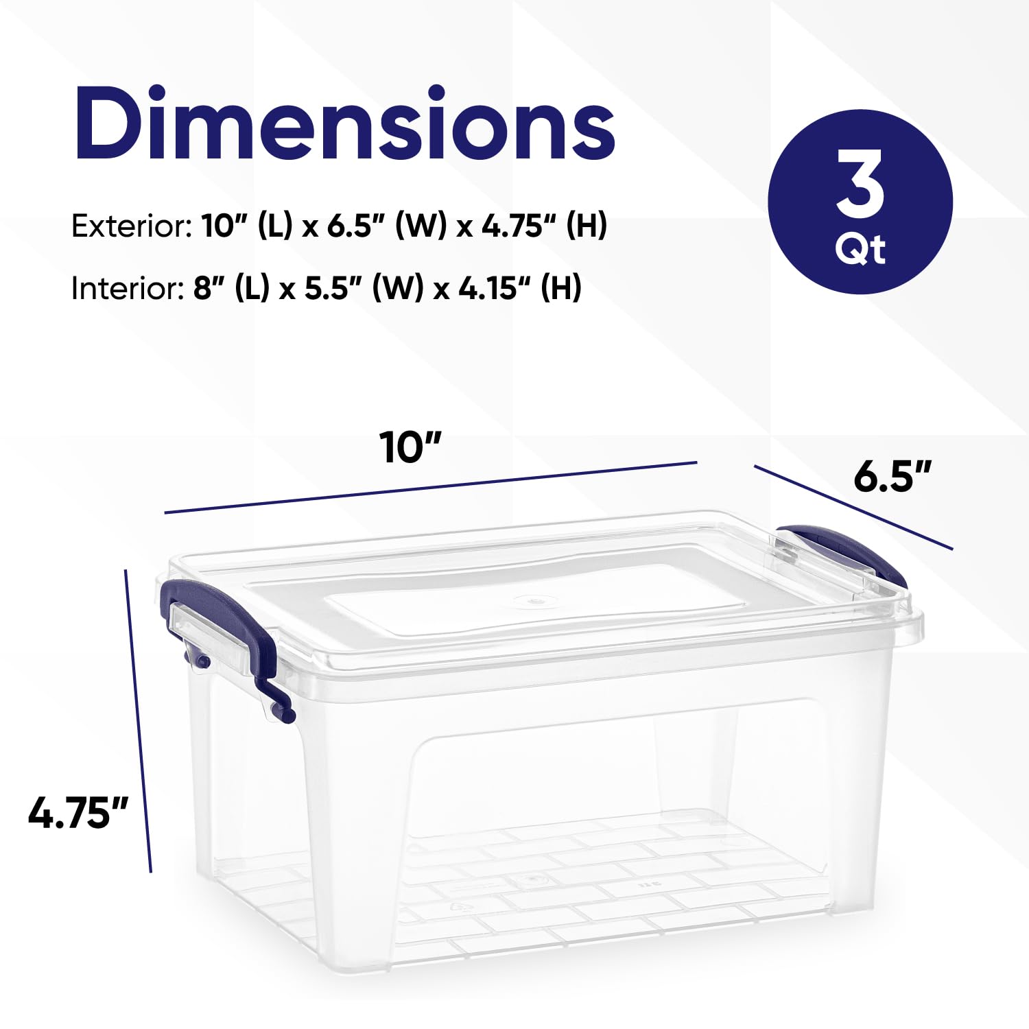 Superio Clear Storage Bins with Lids - 6 Pack 3 Quart Stackable Plastic Organizer Box with Secure Latches & Easy-Grip Handles | Perfect for Pantry Organization, Closet Storage & Small Item Containment