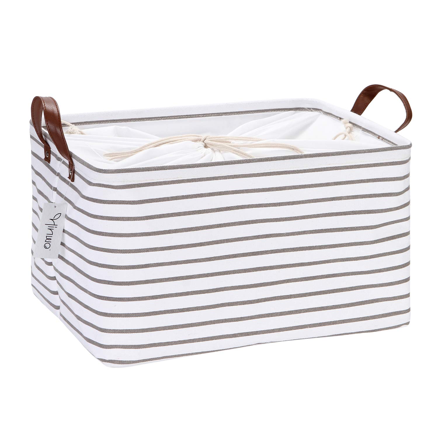 Hinwo 31L Foldable Storage Bins with Handles - Organize Clothes, Blankets & Toys (Gray Stripe) - Perfect for Closet & Home Organization
