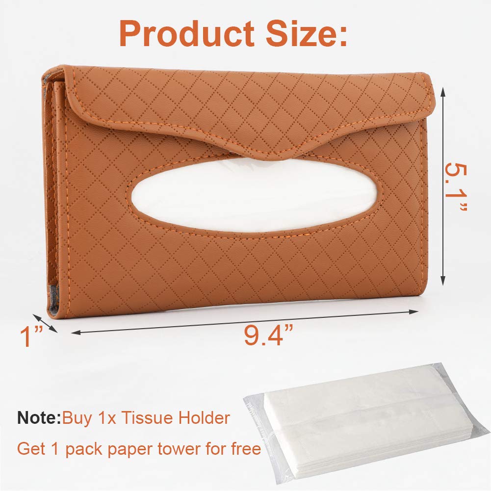 Premium PU Leather Car Tissue Holder - Sun Visor Napkin Dispenser for Car & Truck (Brown) | Backseat Organizer for Tissues, Wipes & Essentials | Perfect for Road Trips, Commuting & Family Travel