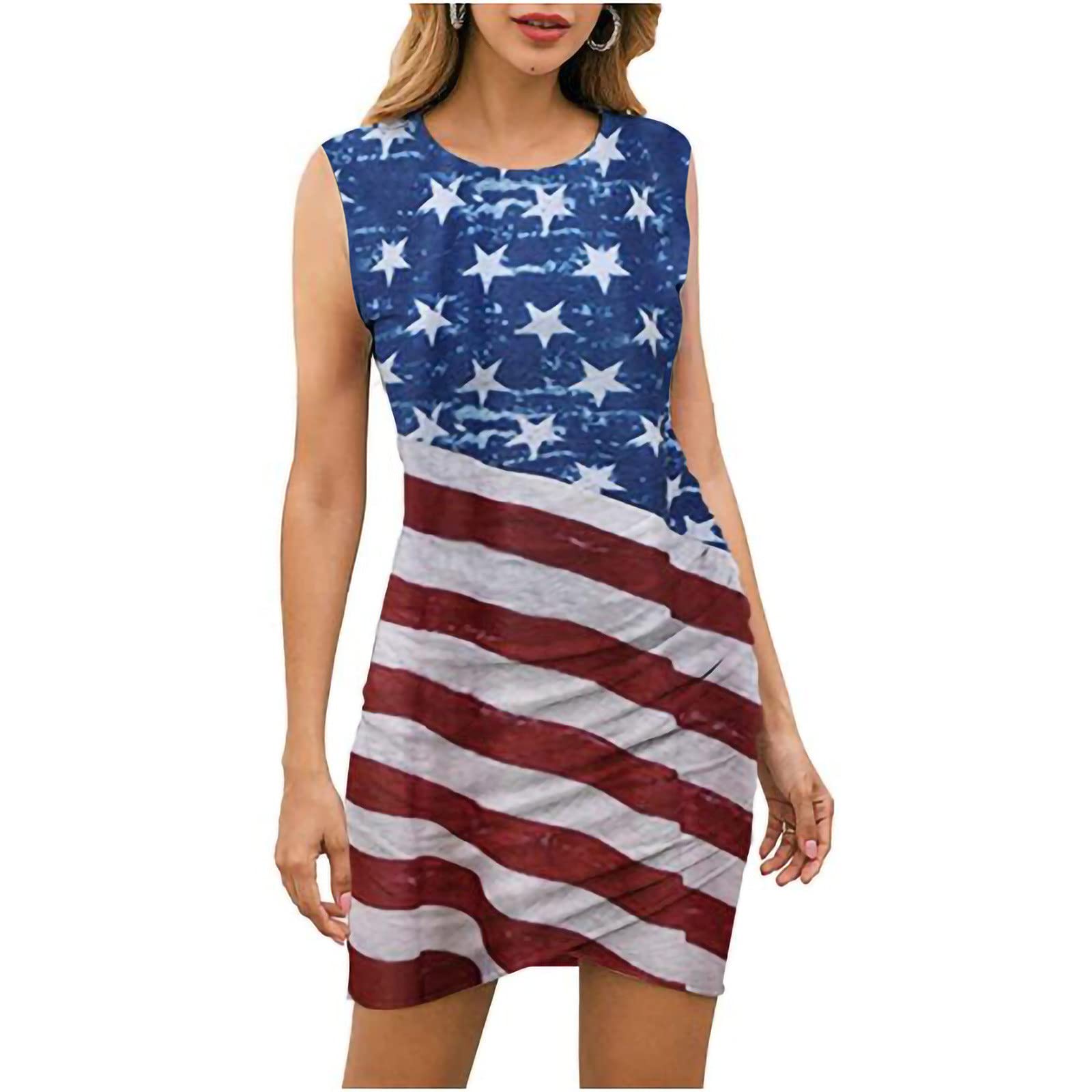 BLVB 2022 Women's Sleeveless Printed Dress - Elastic Waist, Loose Fit, Comfortable Summer Casual Dress for Beach, Party & Daily Wear