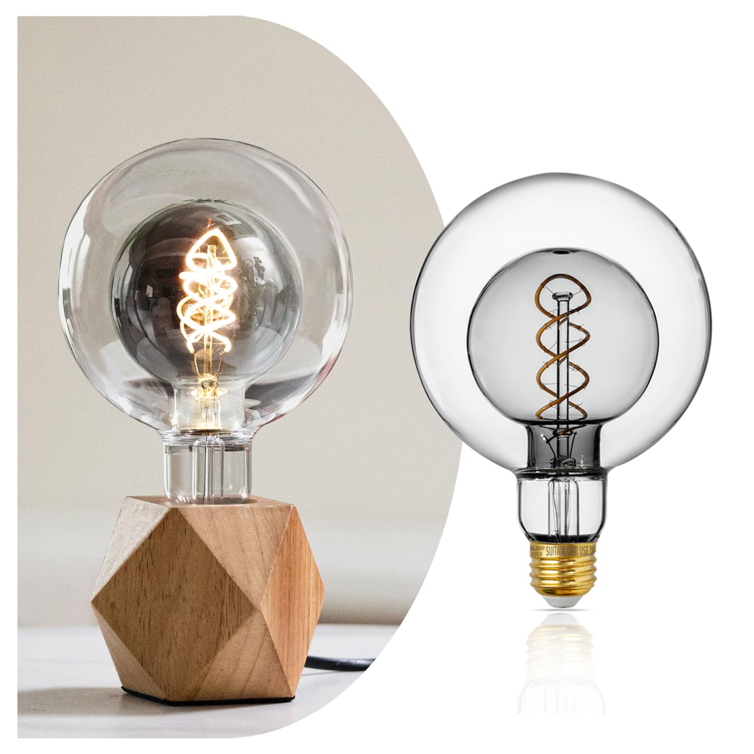 ALAMPEVER Large Globe LED Light Bulbs - 6W (40W Equivalent) Dimmable Decorative LED Bulb, 2700K Soft White, E26 Base, 300LM, CRI90, G125, Smoky Grey - Perfect for Bedroom, Living Room, Restaurant & Vintage Style Lighting