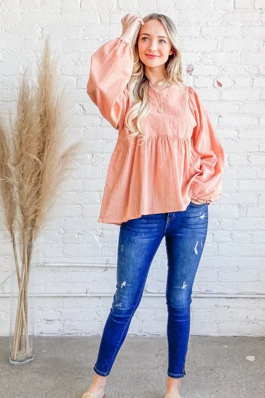 Textured V-Neck Blouse Top for Women - Flowy Casual & Office Wear - Perfect for Work, Dates & Special Occasions
