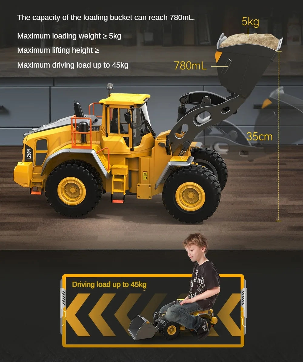 1/16 Scale L260H Double Eagle E592 RC Loader - Remote Control Electric Toy Truck with Light & Sound Effects | Construction Vehicle Model for Kids & Adults | Perfect for Indoor Play, Backyard Construction Site Games & Hobby Collection