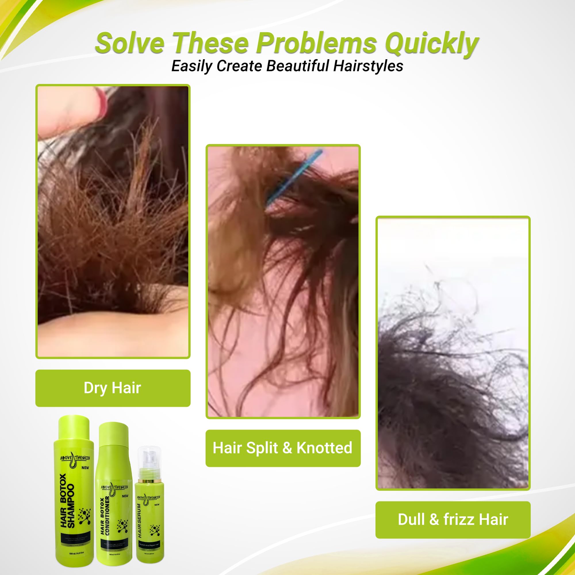 Professional Hair Botox Treatment Set (Shampoo, Conditioner, Serum) - Keratin Infused Anti-Frizz Hydrating System for Dry, Damaged Hair - Daily Use Hair Care Kit by UK Experts - Perfect for Salon-Quality Smoothing at Home