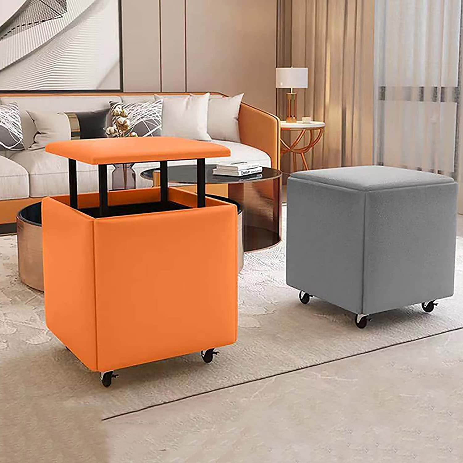 5-in-1 Convertible Ottoman Foot Stool - Multi-Functional Coffee Table with Storage, Foldable Sofa Stool for Living Room, Bedroom & Office (Brown, Small) - Perfect for Relaxing, Extra Seating & Home Organization