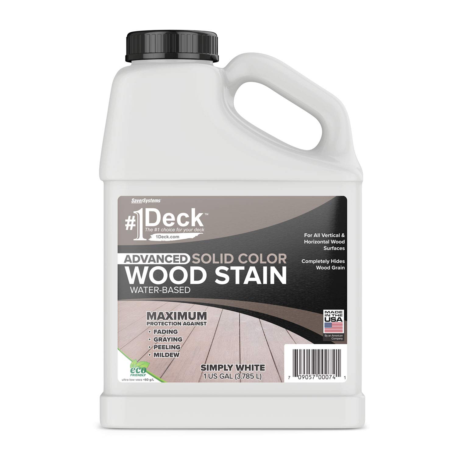 #1 Premium Advanced Solid Color Outdoor Wood Stain and Sealer in One – Water-Based Deck Sealant for Wood Decks, Fences & Siding – 1 Gallon – Made in USA – Simply White – Perfect for DIY Home Improvement and Outdoor Wood Protection