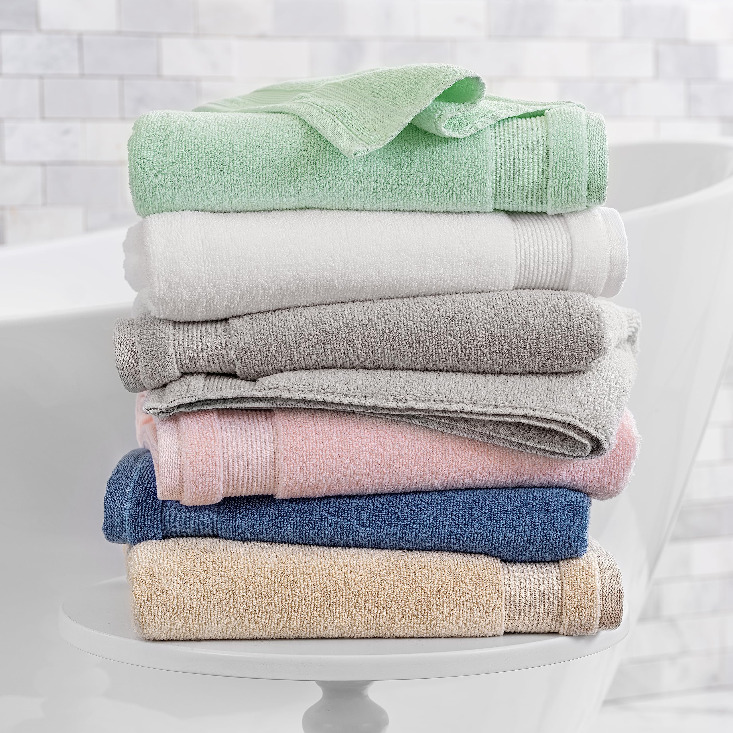 Martha Stewart 6-Piece 100% Cotton Bath Towel Set - 2 Bath Towels, 2 Hand Towels, 2 Washcloths | Ultra Soft, Highly Absorbent & Quick-Drying | Luxury Bathroom Essentials for Spa, Hotel & Home Use (White)