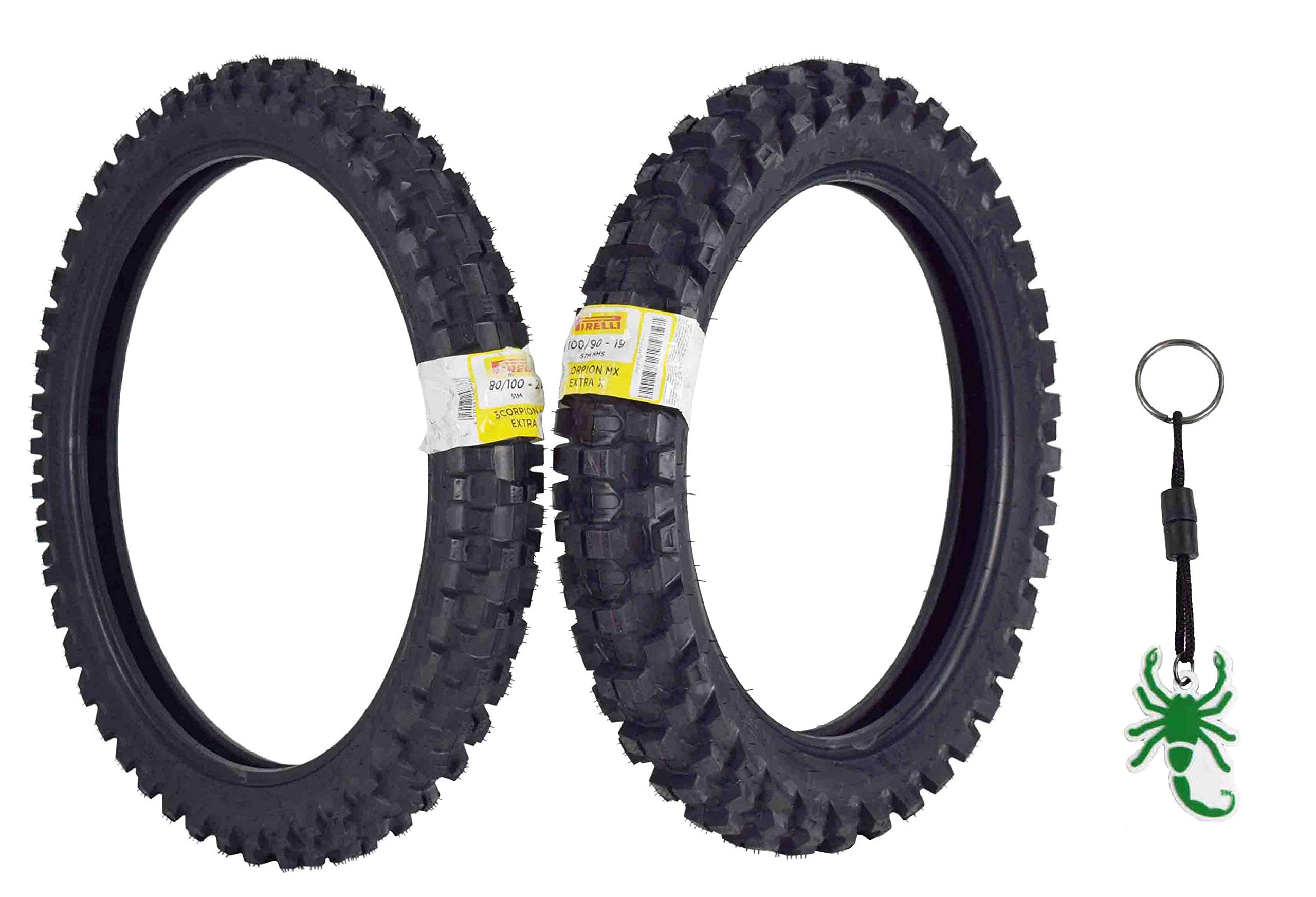 Pirelli Scorpion Extra X Dirt Bike Tires Set - Front (80/100-21) & Rear (100/90-19) Motocross Tires with Free Keychain | High-Performance Off-Road Tires for Motocross, Enduro & Trail Riding