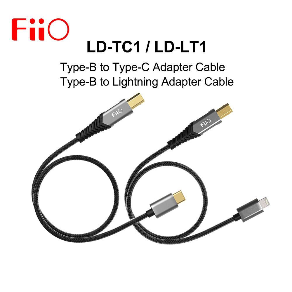 FiiO LD TC1 & LD LT1 USB Type B to Type C & Lightning Adapter Cables - High-Speed Data Sync & Charging for Audio Devices, Smartphones & Tablets