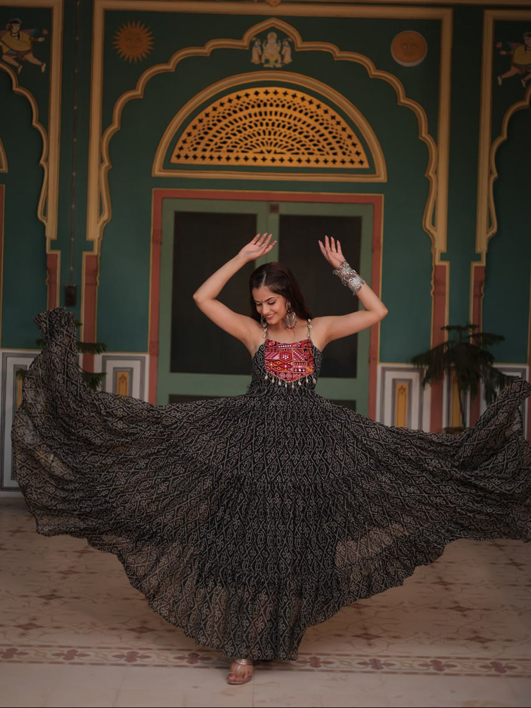 Black Navratri Special Heavy Readymade Faux Georgette Gown with Embroidery Work - Perfect for Festivals, Weddings & Special Occasions