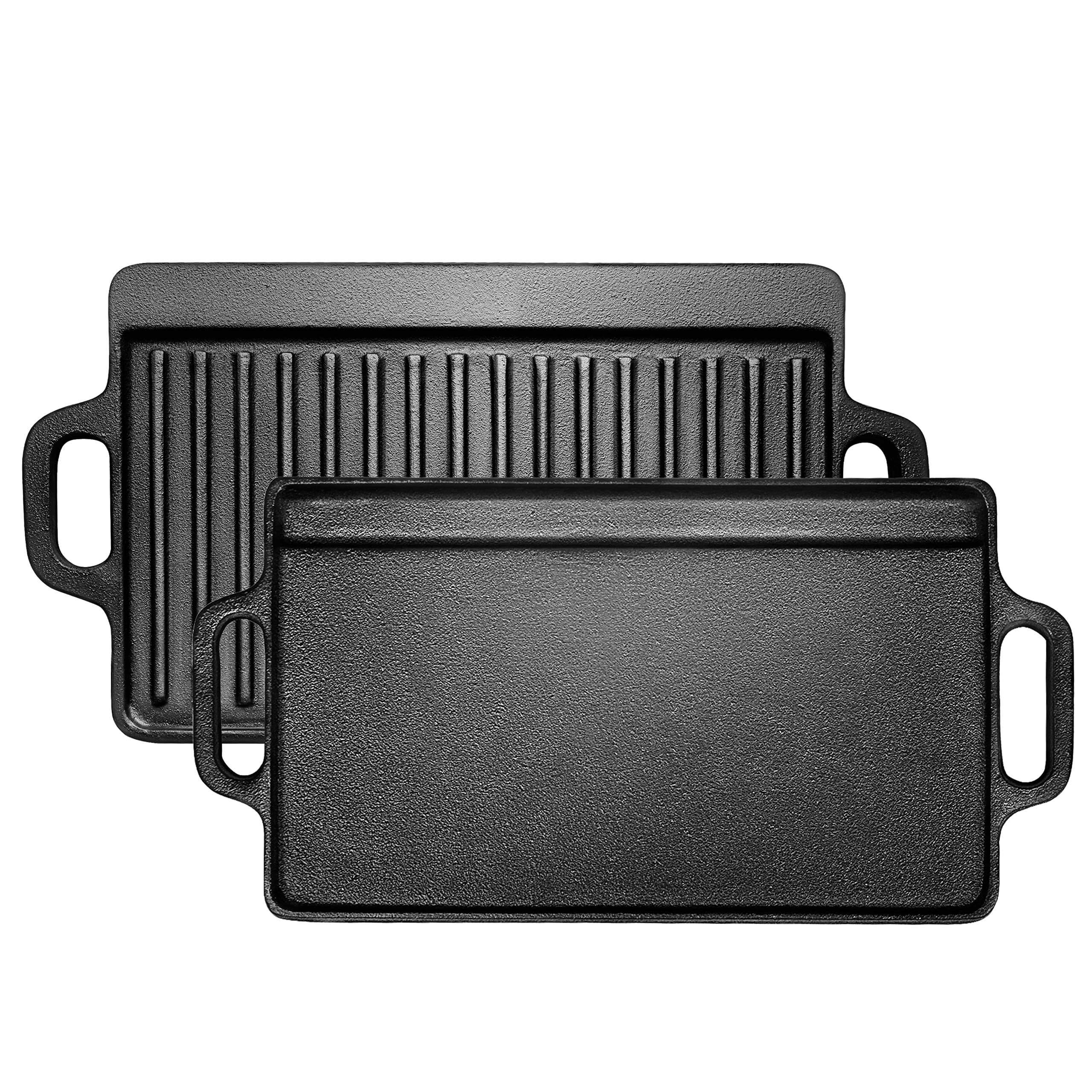 13 Inch Reversible Pre-Seasoned Cast Iron Griddle Plate - Double Sided Grill Pan for Gas Stove, Oven & Campfire - Perfect for Pancakes, Steaks & Outdoor Cooking