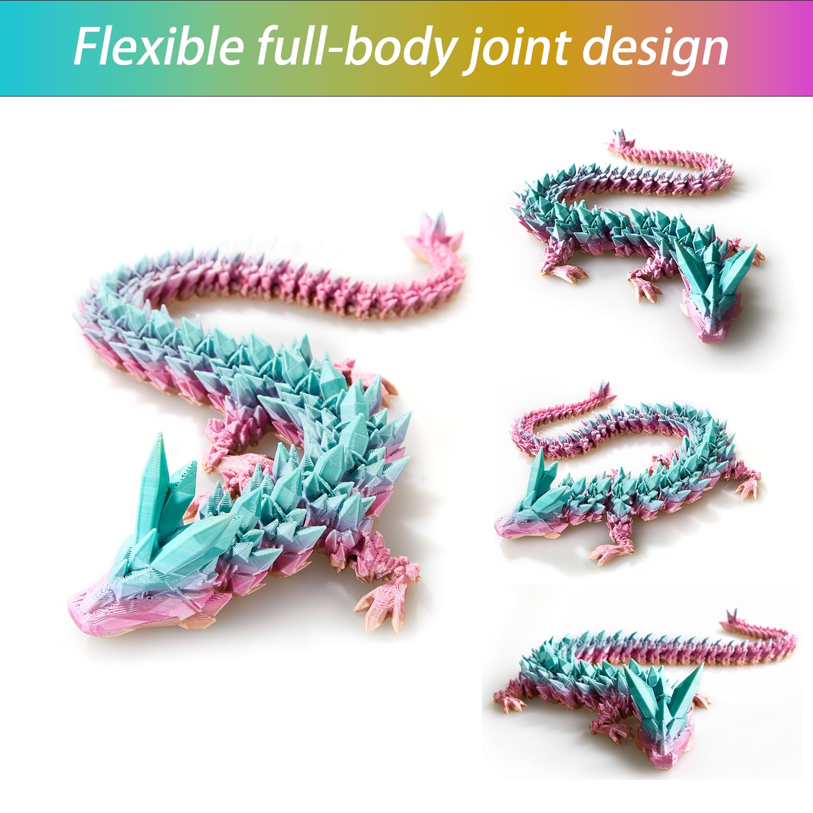 3D Printed Rainbow Luminous Dragon Egg Toy - 15 Inch Glow in Dark Articulated Crystal Dragon for Stress Relief & Collectible Display | Perfect for Gifts, Home Decor, and Fidget Sensory Play
