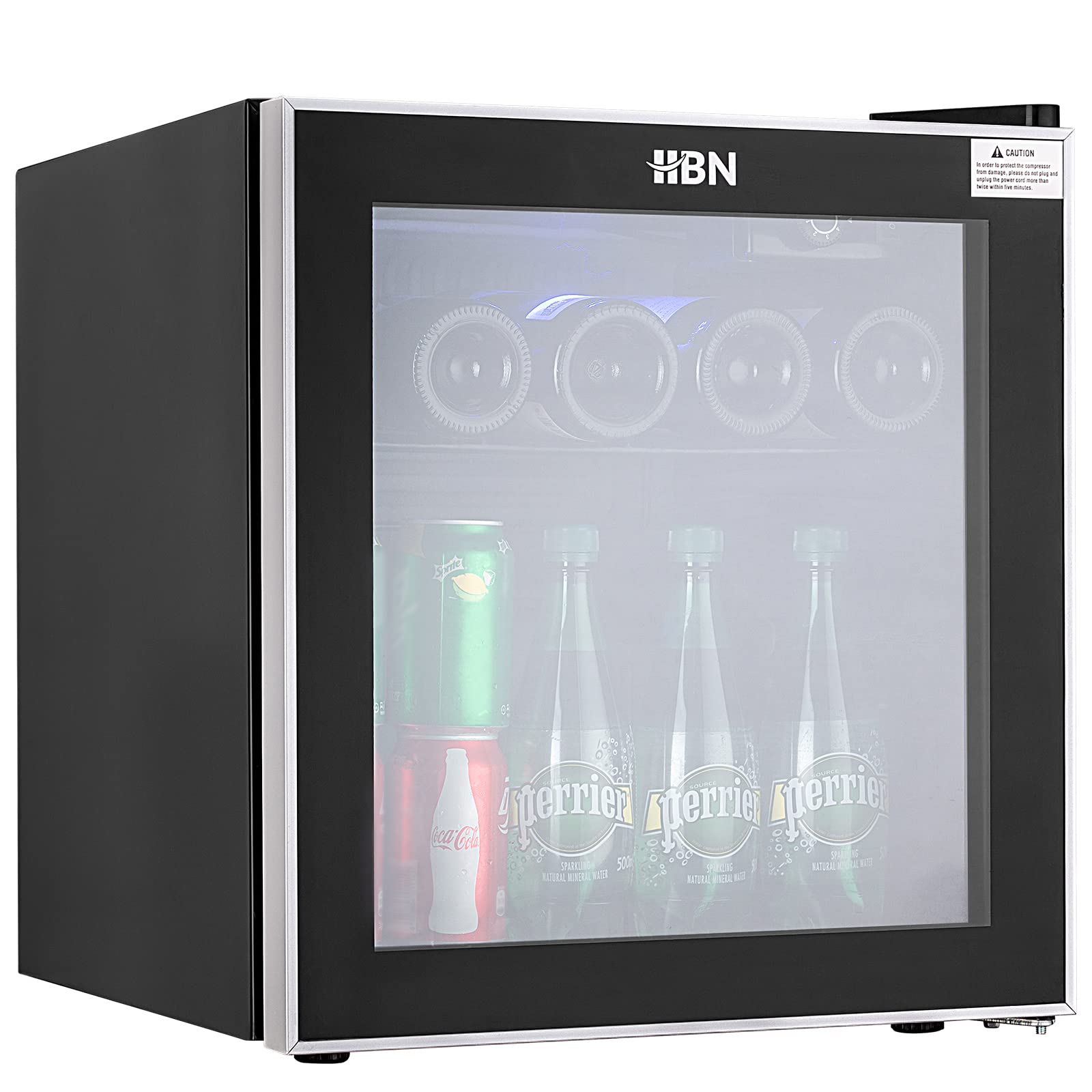 HBN 1.6 Cu Ft Mini Beverage Refrigerator - 60 Can Compact Drink Cooler with Glass Door & Adjustable Shelves for Soda, Beer, Wine - Freestanding Mini Fridge for Home, Bar, Office, Dorm, Game Room & Man Cave - Perfect for Parties, Entertaining & Everyday Beverage Storage