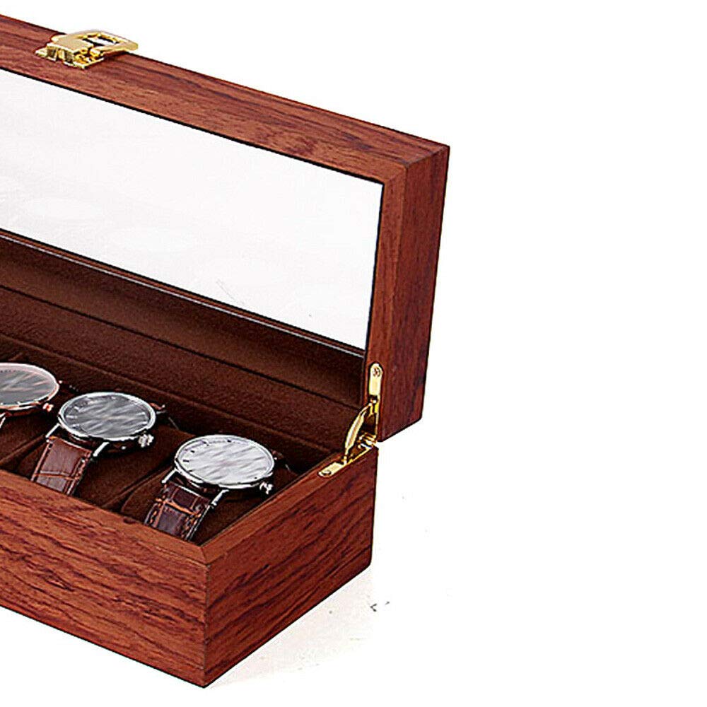 LOYALHEARTDY 6-Slot Wooden Watch Display Case with Glass Lid - Jewelry & Watch Storage Organizer Box for Men & Women - Perfect for Watch Collectors, Gift Giving & Dresser Display