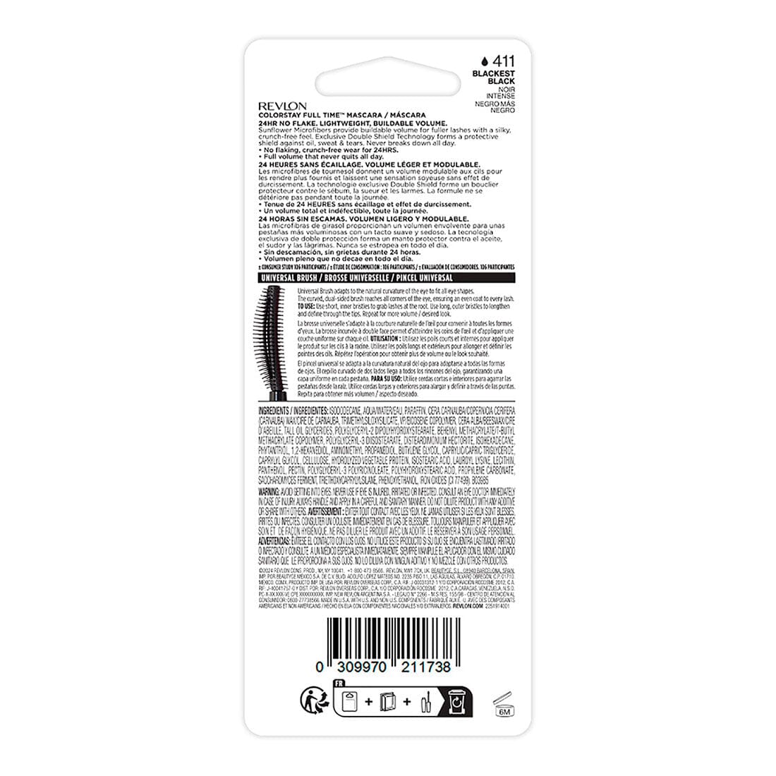 Revlon ColorStay Full Time Waterproof Mascara - Blackest Black 7.5ml - Long-Lasting Volumizing & Lengthening Mascara for Day & Night Wear