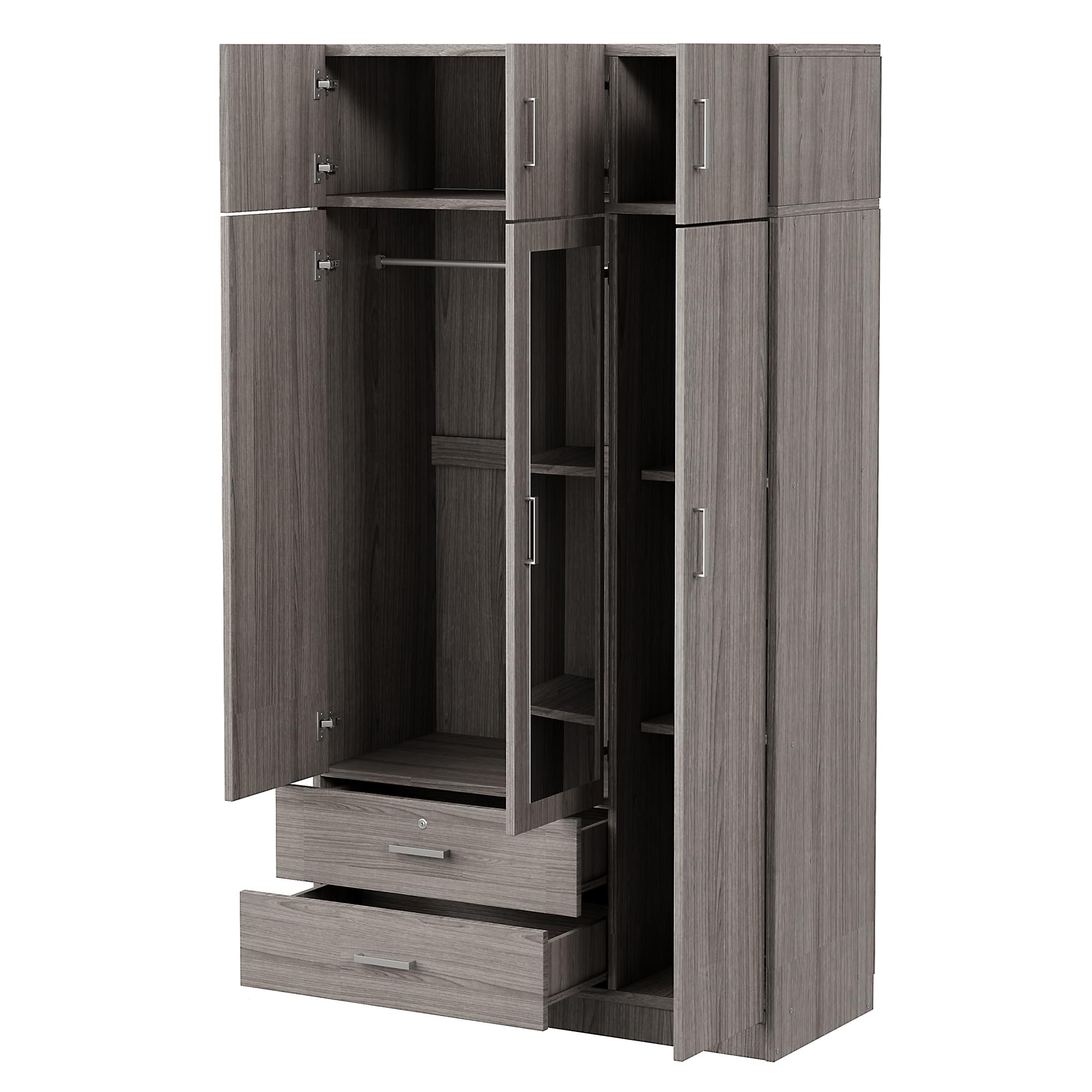 Modern 3-Door Wardrobe with Drawers & Shelves - Freestanding Closet Organizer for Bedroom & Home Storage (Grey)