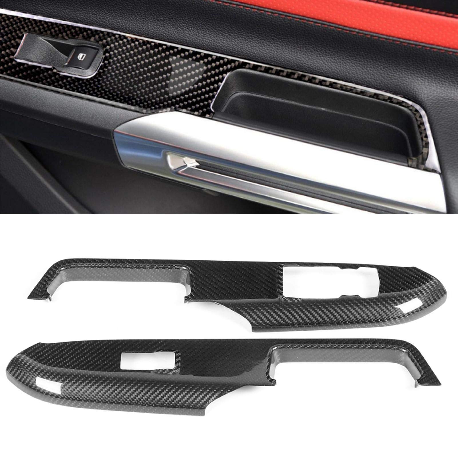 Carbon Fiber Door Switch Panel Covers for Ford Mustang 2014-2018 - Left & Right Pair | Interior Decorative Upgrade | Perfect for Car Enthusiasts & Customization Projects