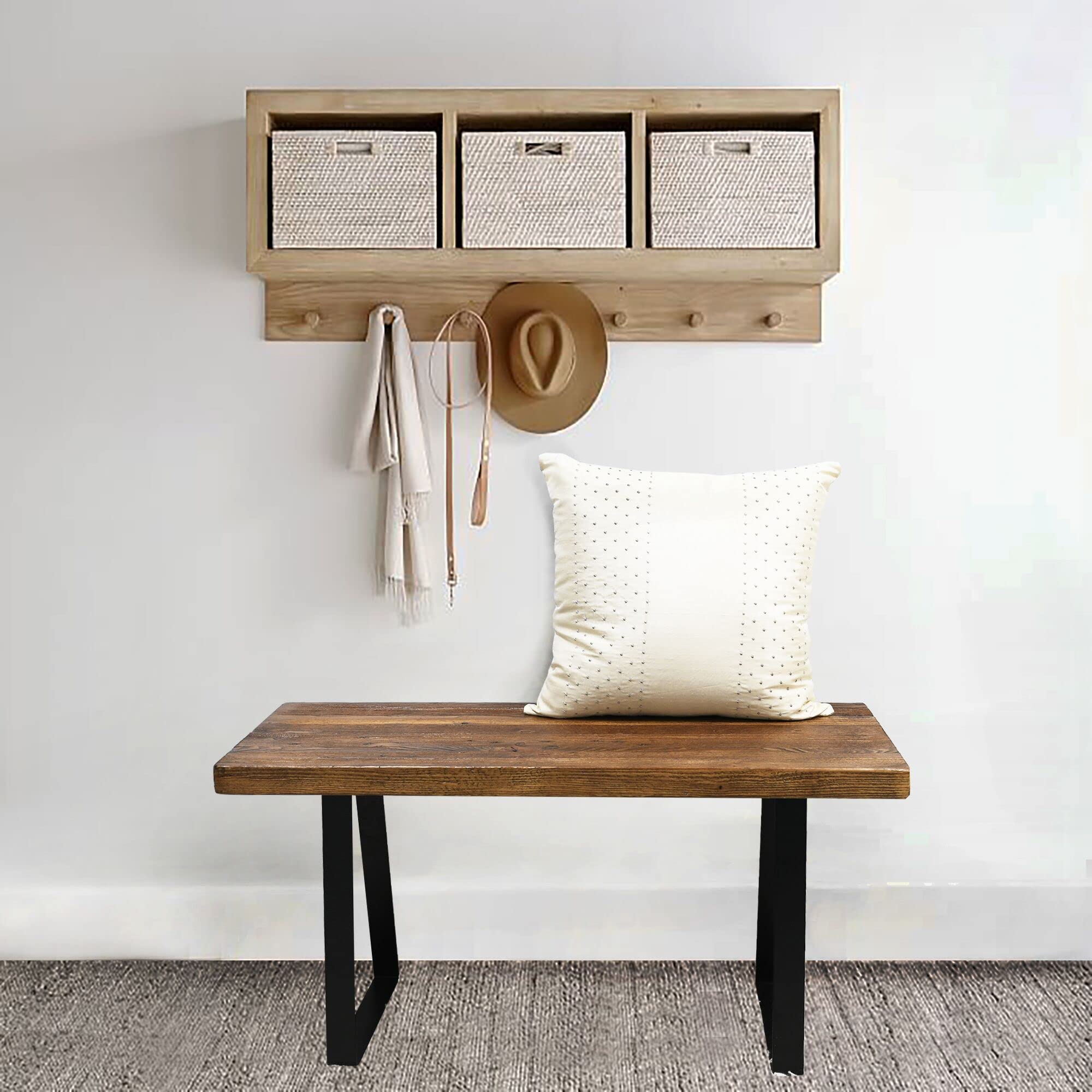 Natural Pine Wood Entryway Bench & Coffee Table - 33