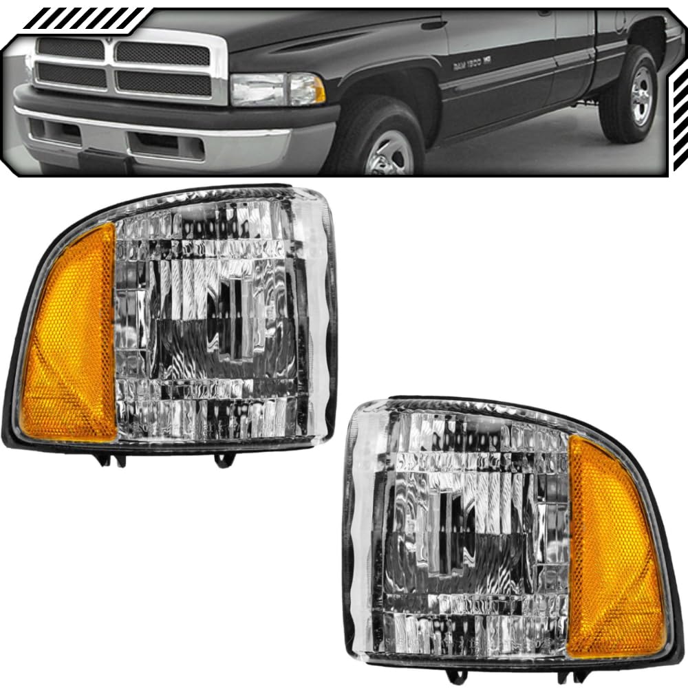 Halogen Replacement Corner Lights for 1994-2002 Dodge Ram Pickup (Non-Sport Package) - Compatible with CH2520119, CH2521119, 55054773AB, 55054772AB - Perfect for Night Driving & Off-Road Adventures