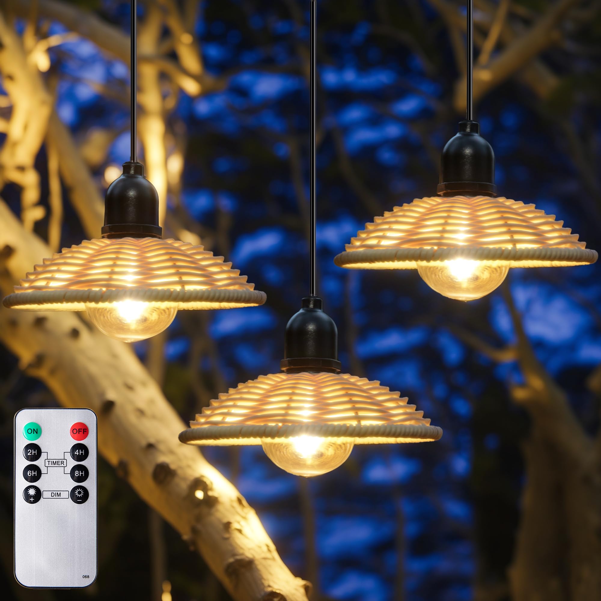 3 Pack Battery Operated Pendant Lights - 7 Inch Outdoor Hanging Chandeliers with Dimmable Timer, Waterproof Lantern Battery Powered by 4 AA for Gazebo, Pergola, Porch, Patio & Backyard Decor - Perfect for Romantic Dinners, Garden Parties & Outdoor Weddings