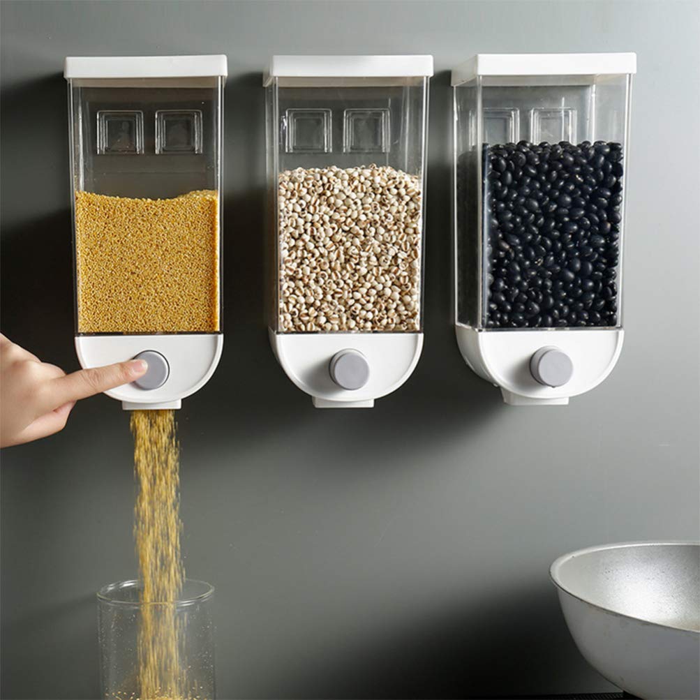 Wall Mounted 1000ml White Cereal Dispenser - Dry Food Storage Container for Cereal, Nuts, Beans, Rice & Oatmeal | Perfect for Kitchen Pantry Organization & Bulk Food Dispensing