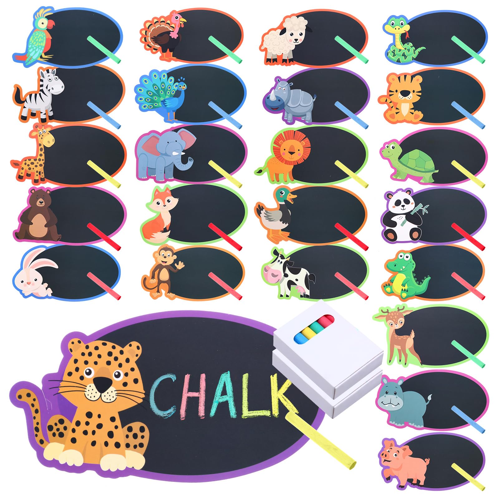 48 Pcs Mini Safari Animal Chalkboards - Small Chalk Boards for Kids 3+, Birthday Party Favors, Classroom Learning Tool for Kindergarten & Preschool - Perfect for Sidewalk Art, Outdoor Play & Educational Activities