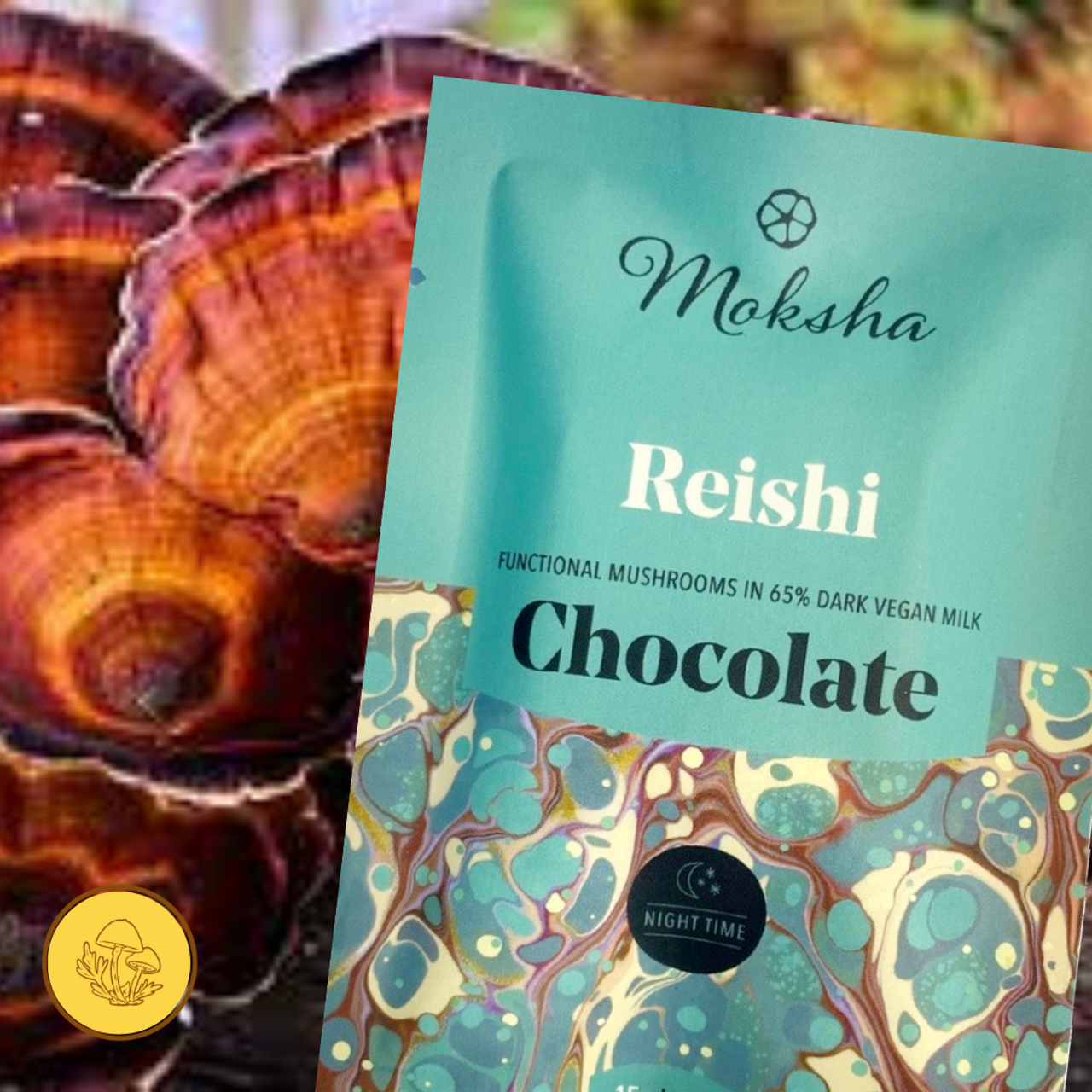 Organic Reishi Dark Chocolate Bar 65% Cacao - Vegan, Gluten-Free, Antioxidant-Rich Superfood for Relaxation & Sleep Support - Perfect for Evening Dessert, Stress Relief & Healthy Nighttime Snacking