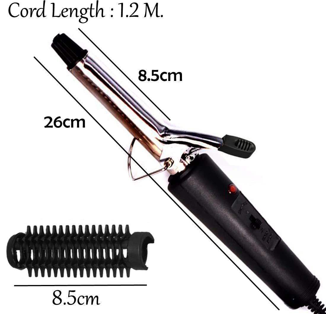 Ceramic Hair Curler for Women - Adjustable Temperature Styling Iron with Medium Black & Silver Plates - Perfect for Beach Waves, Salon-Quality Curls, and Everyday Hairstyling