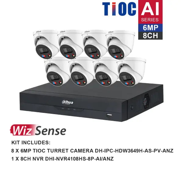 Dahua TIOC 6MP Security Camera System - 8 Channel 4K PoE NVR Kit with Night Vision & Motion Detection (Model DH-K6088TIOC) for Home & Business Surveillance