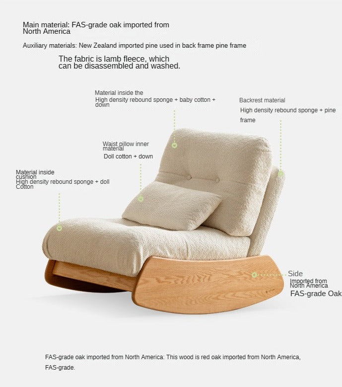 Solid Oak Wood Sheep Velvet Cloud Cotton Lounge Chair - Modern Comfortable Accent Chair for Living Room, Bedroom, Reading Nook & Cozy Home Decor