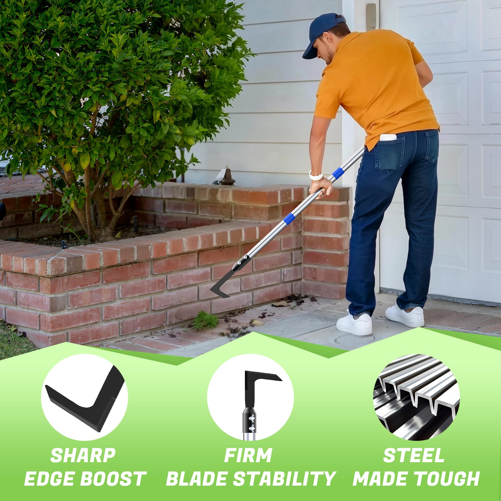 Stainless Steel Crack Weeder Tool Set - Manual Adjustable Handle for Moss & Weed Removal in Driveways, Patios, Pavers & Garden Cracks - Perfect for Lawn Care, Landscaping & Outdoor Maintenance