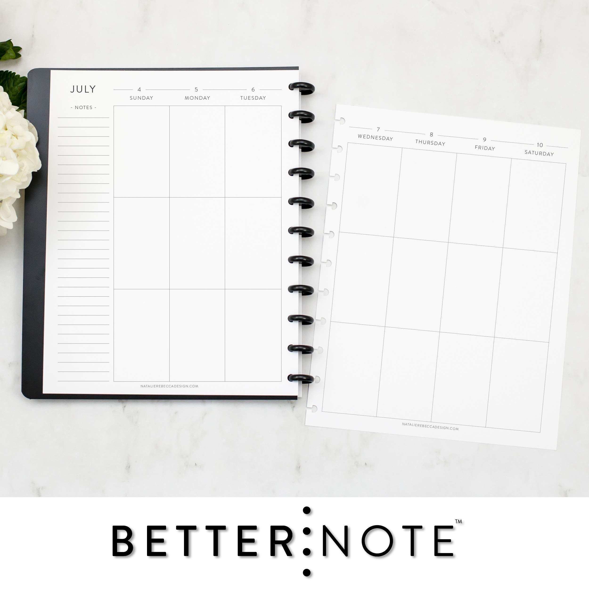 BetterNote July 2025 - June 2026 Academic Vertical Calendar Refill for Discbound Notebooks - Fits Happy Planner, Levenger Circa Jr, TUL, Arc, NOTIQ (Classic, 11-Disc, 8.5