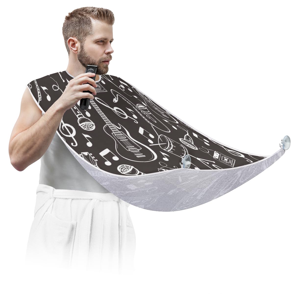 Doodle Style Beard Bib Hair Catcher for Men - Non-Stick Shaving Apron with Suction Cups - Perfect Grooming Cloth for Beards - Great Birthday Gift for Husband or Dad - Ideal for Barbershops & Home Shaving