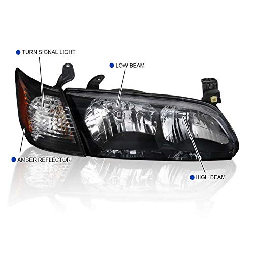 Spec-D Tuning Black Headlights & Corner Lights for 2000-2001 Toyota Camry - Left & Right Pair Headlight Lamp Assembly - Upgrade Your Ride for Night Driving & Enhanced Style