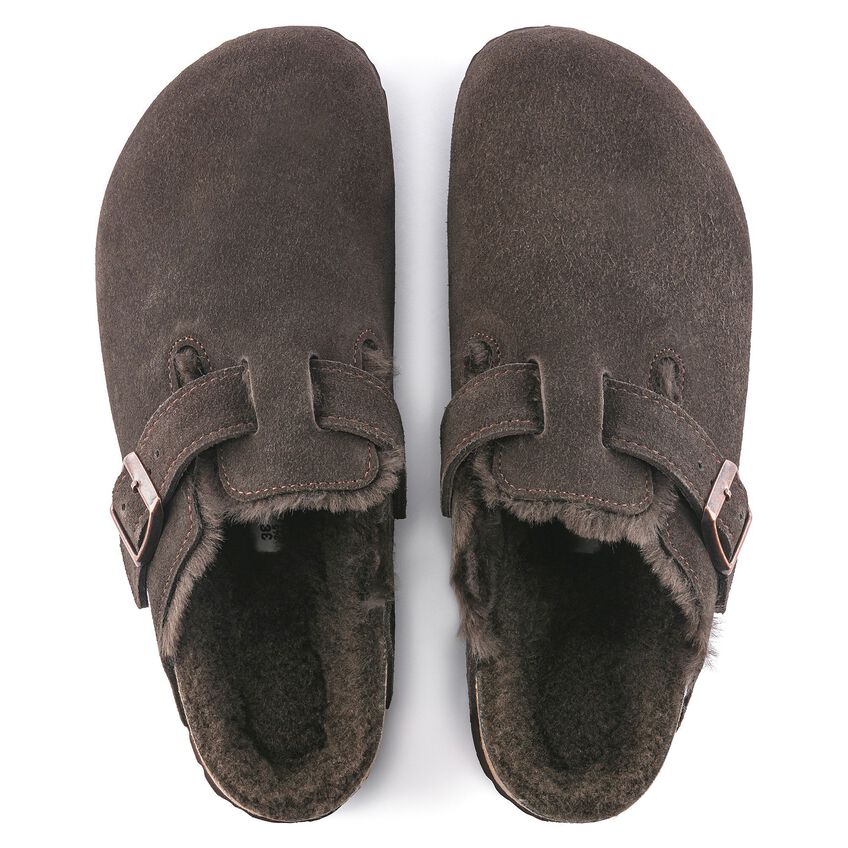 Birkenstock Boston Shearling Suede Leather Clogs in Mocha - Comfortable & Stylish Unisex Footwear for Home, Office & Casual Wear
