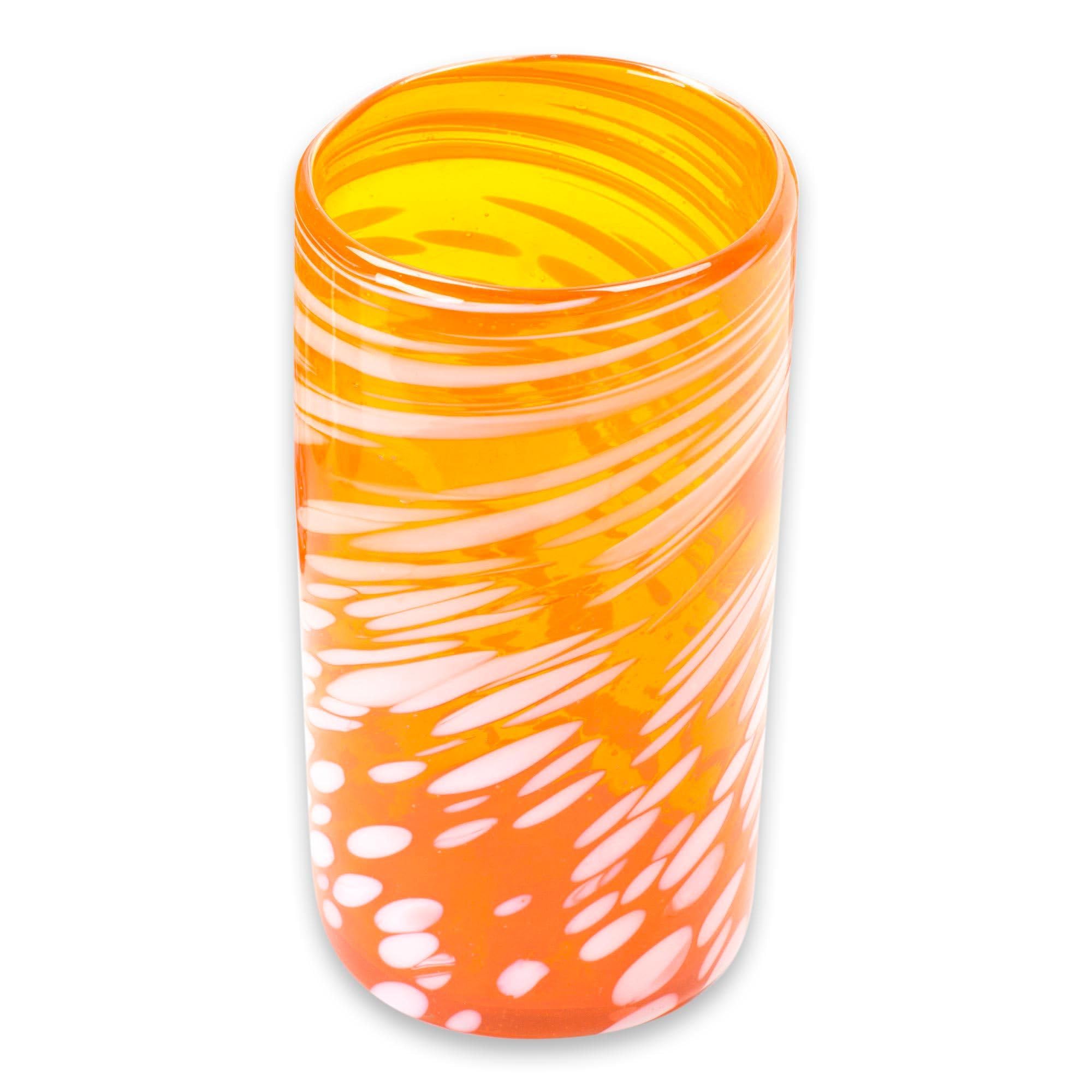 NOVICA Handblown Recycled Glass Tumblers Set of 6 - Striped Juice Glasses, Elegant Emerald Orange Drinkware, 6