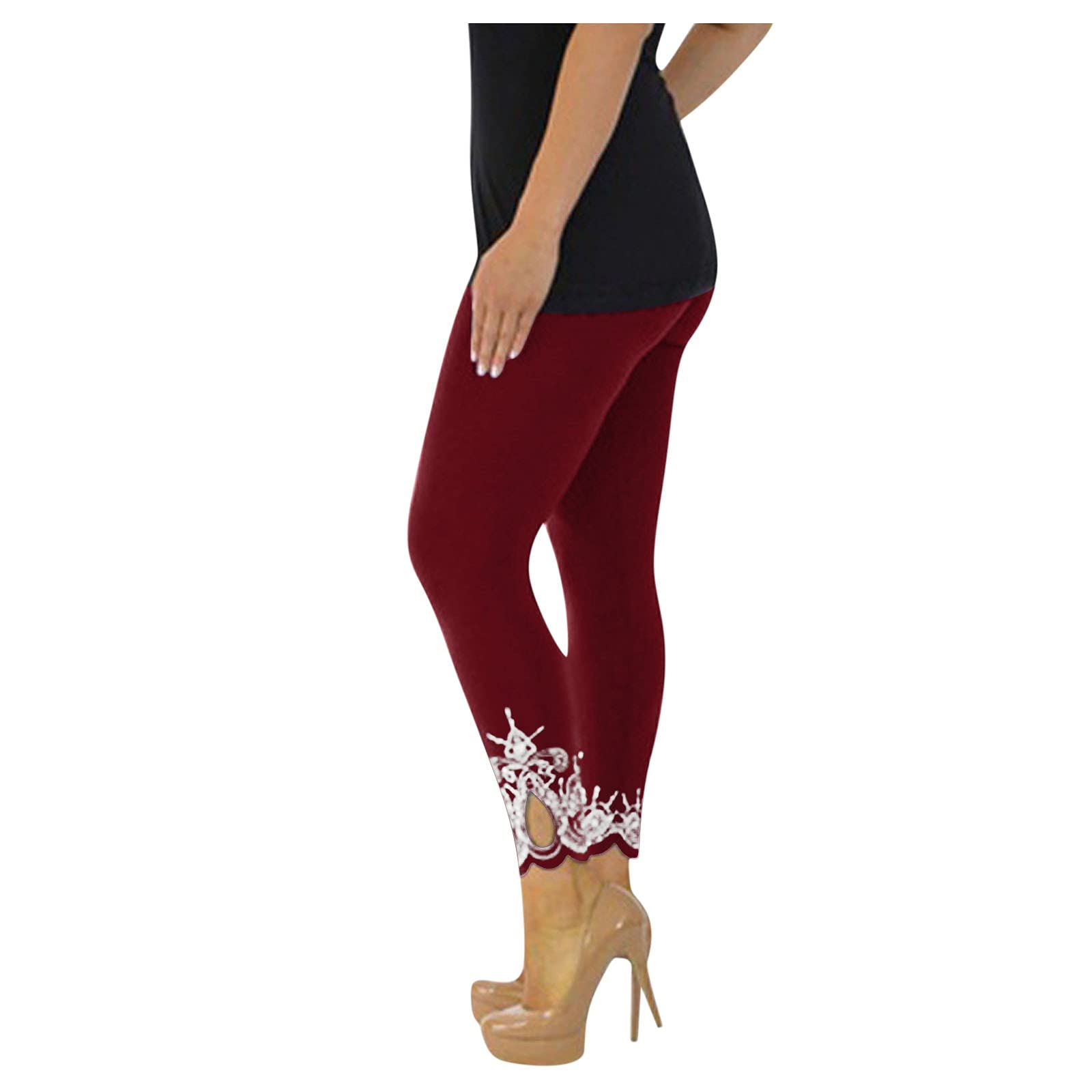 **KCocoo Women's Plus Size High Waisted Butt Lifting Capri Leggings – Floral Print Tummy Control Yoga Pants with Calf Cut Out for Workout, Lounge & Casual Wear**