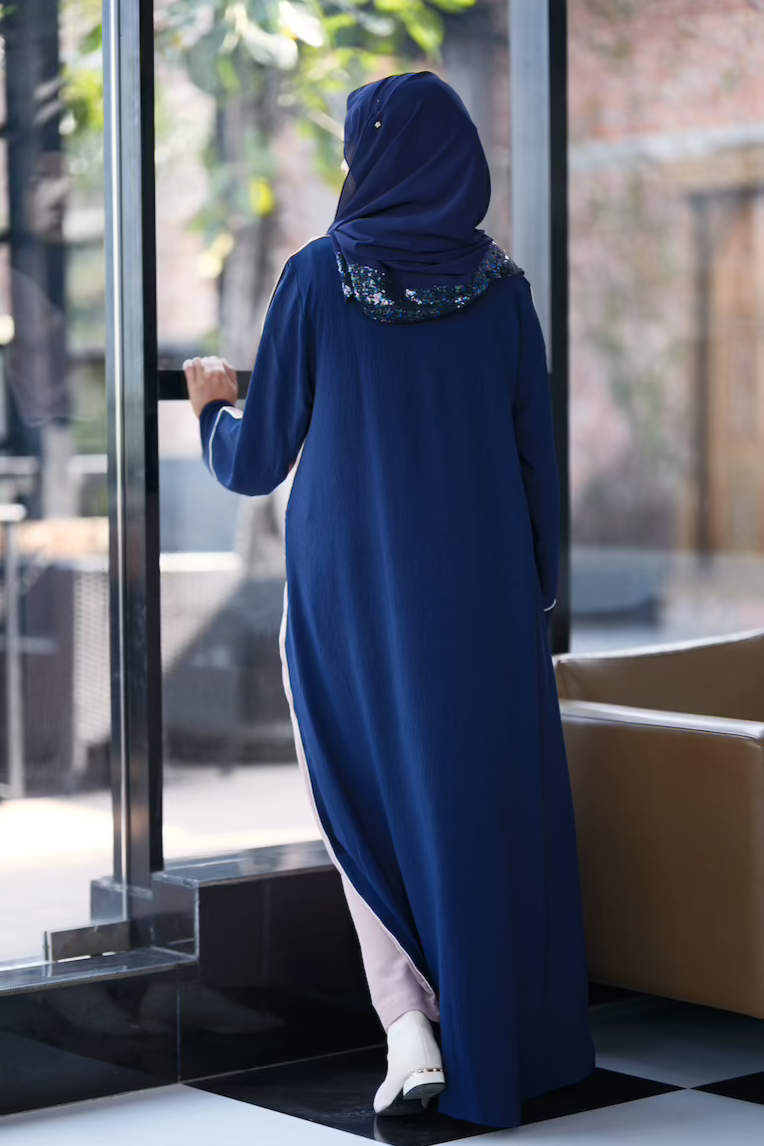 Elegant Dual Shade Umrah Abaya in Umber & Navy - Perfect for Hajj, Prayer & Islamic Modest Fashion