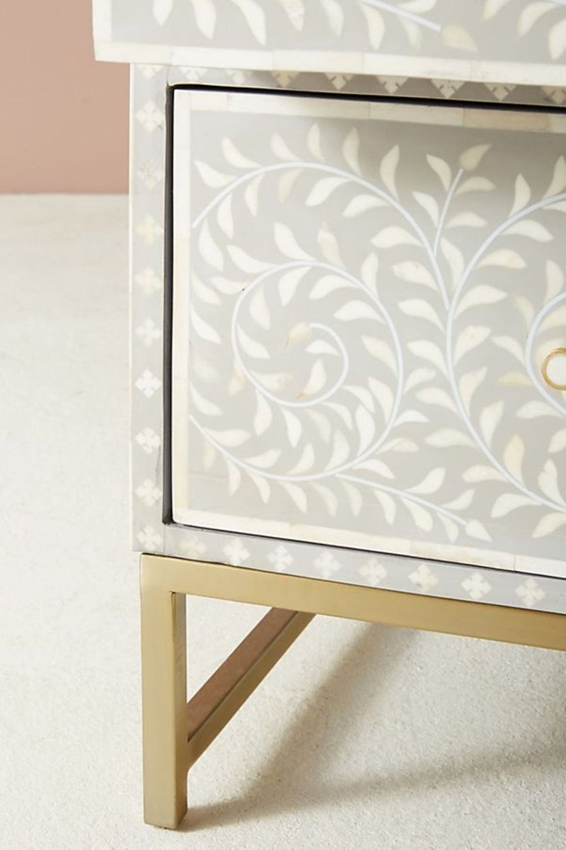 Handmade Bone Inlay Floral Design Grey Three-Drawer Dresser - Perfect for Bedroom, Living Room, or Guest Room Storage