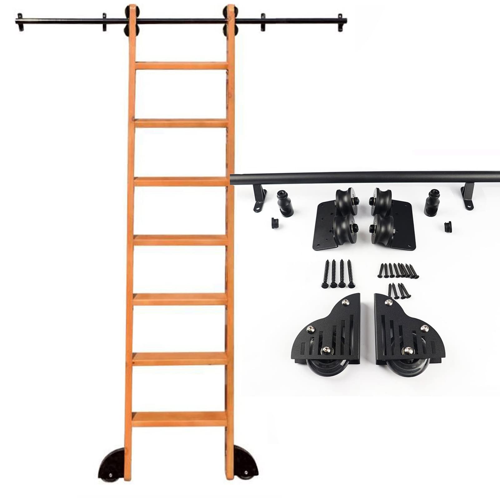 3.3ft to 20ft Adjustable Sliding Ladder Rail Hardware Kit - Rolling Library Ladder System for Mobile Bookcase Access | Perfect for Home Libraries, Lofts, and Storage Spaces