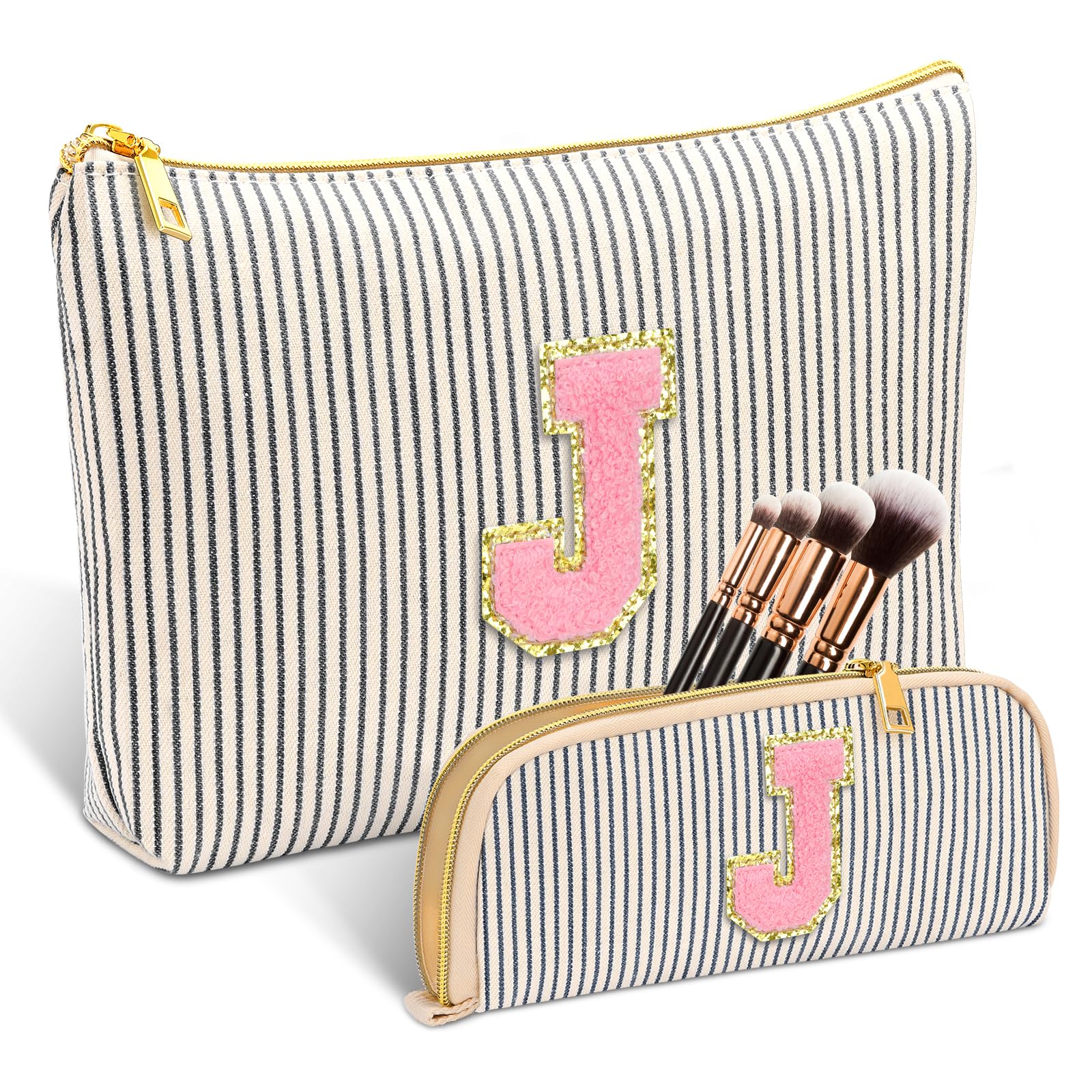 Personalized Initial Cute Pink Cosmetic Bag for Women | Makeup Pouch Organizer | Travel Toiletry Bag | Perfect Graduation Gifts for Girls 10-14, Birthday Gifts for Her, Mom, Girlfriend, Wife & Teacher | Great for Travel, School & Everyday Use | Black