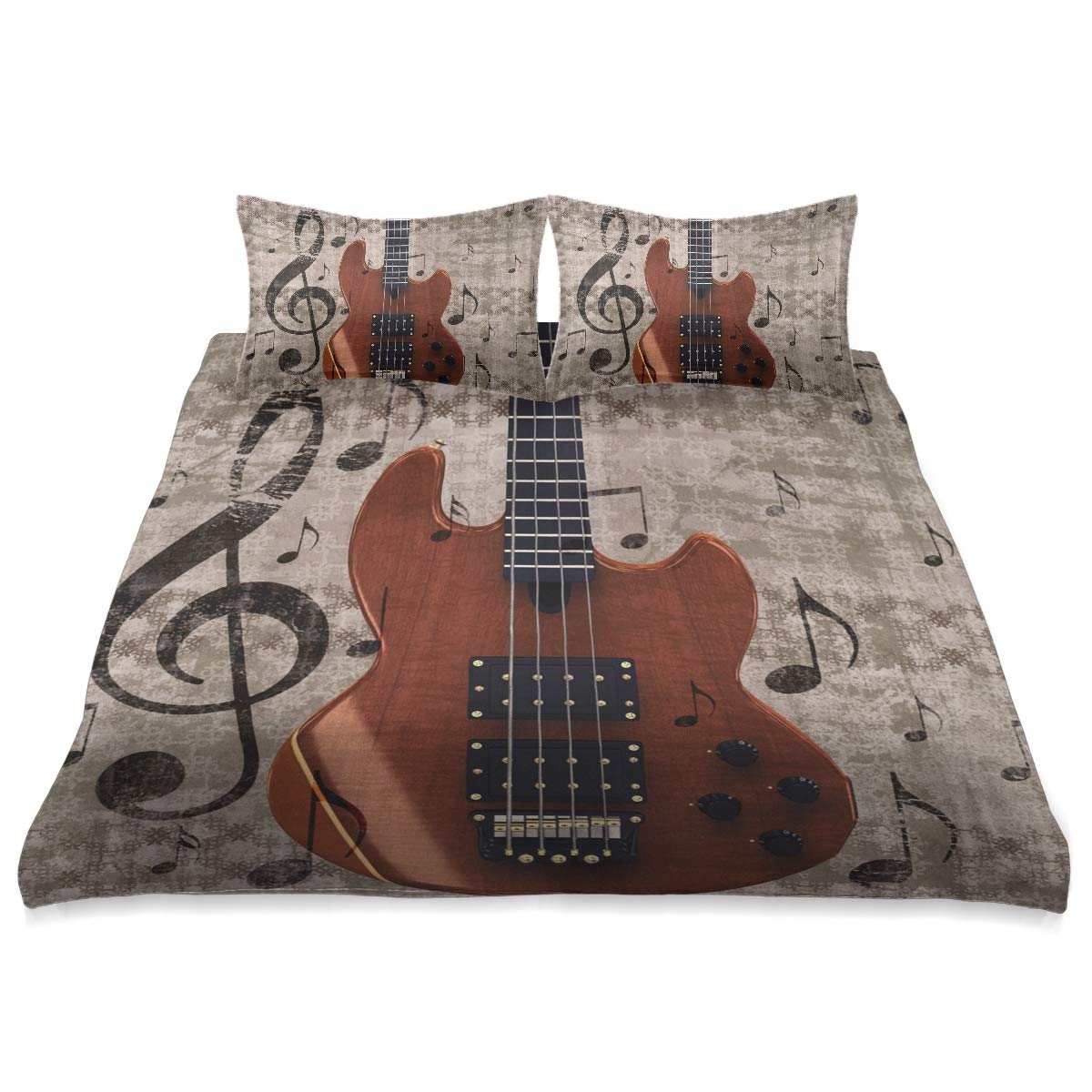 Vintage Music Guitar Queen Size Comforter Set - All Season Soft & Comfortable Bedding Cover 90x90 Inches - Perfect for Bedroom Decor, Music Lover Gifts & Cozy Home Styling