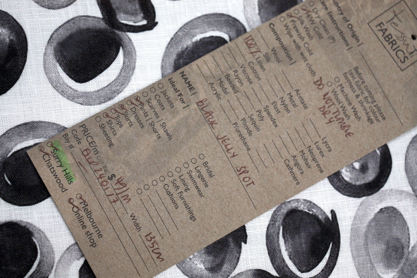 Black Jelly Spot Printed Linen Fabric - Soft & Breathable Material for Dresses, Curtains & Home Decor